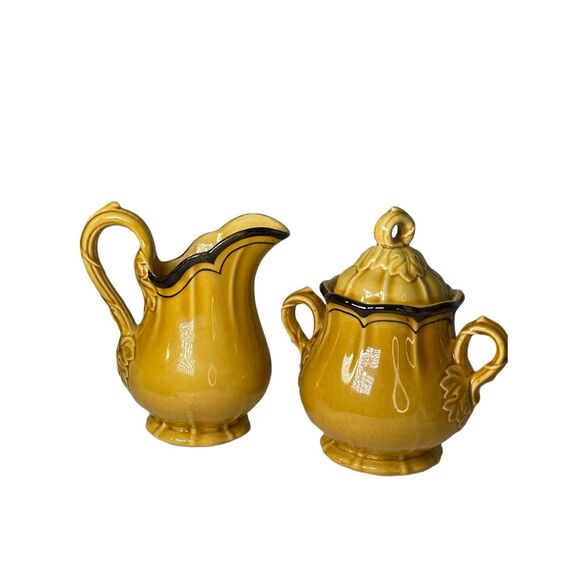 Vintage Metlox Poppytrail Vernon “La Mancha Gold” sugar bowl creamer set. - Picture 1 of 9